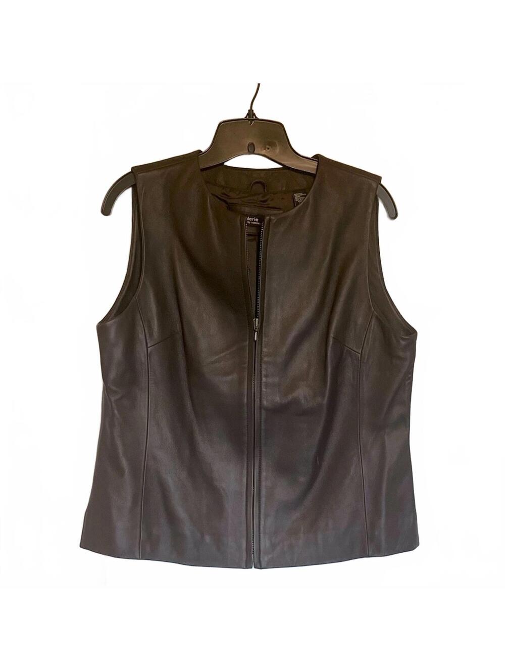 Vintage Brown 100% Leather Vest Zip Front Western Motorcycle Layer